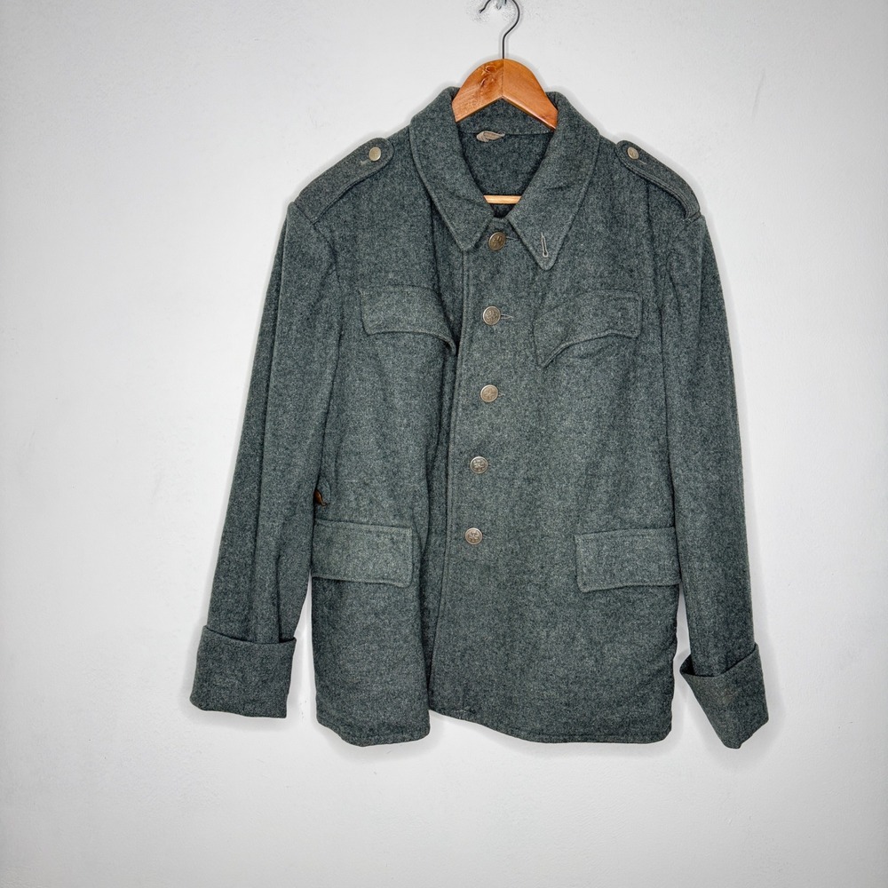 Vintage Swiss Military Wool Field Jacket Gray Green Cross Buttons Size 40 II/48 - Picture 1 of 17
